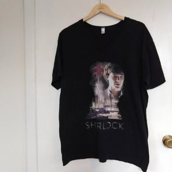 Benedict Cumberbatch Sherlock Holmes T-Shirt V-Neck XL Black American Apparel - Picture 3 of 5